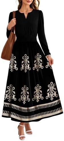 2026 Womens Fall Boho Floral Long Sleeve Maxi Dresses with