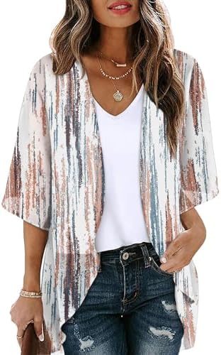 3/4 Length Sleeve Womens Tops Beach Cover Ups for Women Summer in B Tie-dye