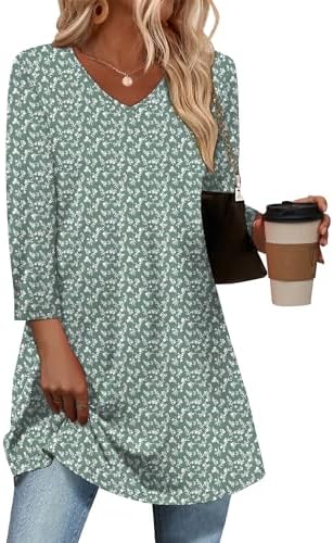 3/4 Length Sleeve Womens Tops Boho Tops For Women Floral 32 2XL in Floral 32