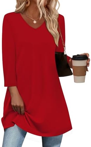 3/4 Length Sleeve Womens Tops Boho Tops For Women Red M in Red