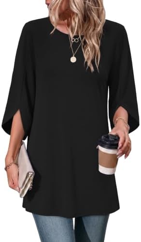 3/4 Length Sleeve Womens Tops Business Casual Outfit for Women in Black