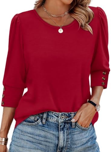 3/4 Length Sleeve Womens Tops Dressy Casual Blouses Christmas