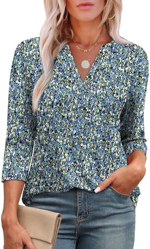 3/4 Length Sleeve Womens Tops for Teachers 2026 Summer Early in Printed B