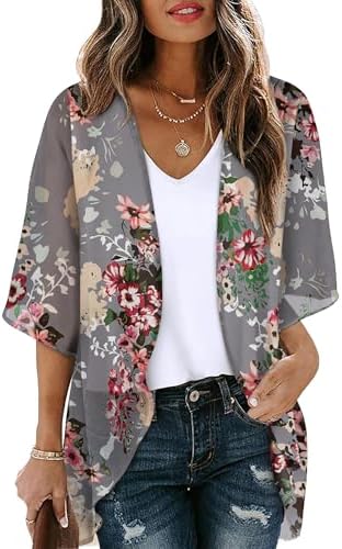 3/4 Length Sleeve Womens Tops Kimono Cardigans Beach Vacation