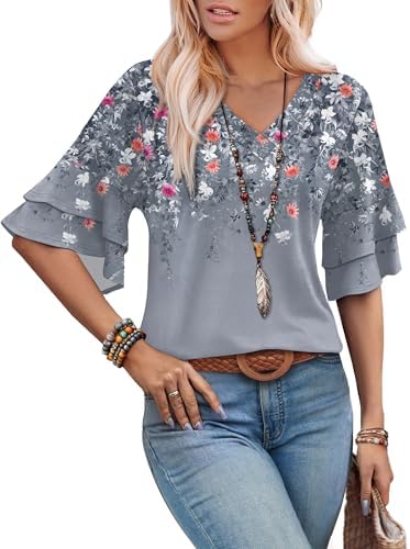 3/4 Length Sleeve Womens Tops Short Sleeve Shirts Spring