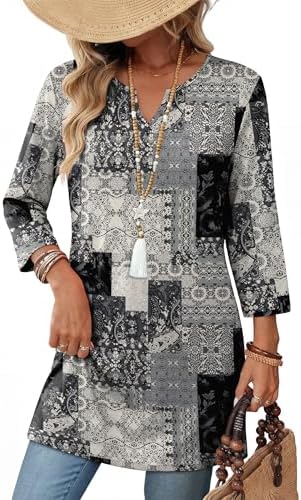 3/4 Length Sleeve Womens Tops Summer Outfits For Women Floral in Floral 01