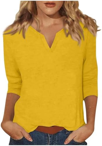 3/4 Length Sleeve Womens Tops V Neck Bussiness Work Blouses