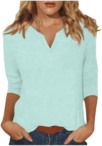 3/4 Length Sleeve Womens Tops V Neck Bussiness Work Blouses in 01 Mint Green