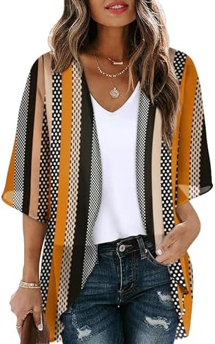 3/4 Length Sleeve Womens Tops Womens Blouses Dressy Casual in Black Khaki Stripes