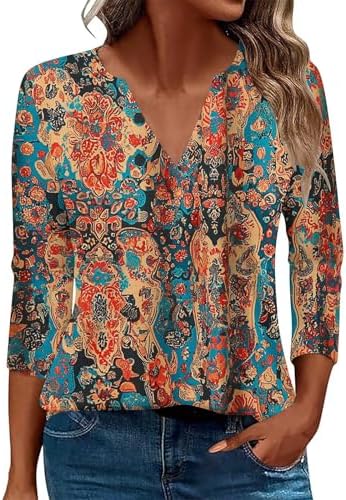 3/4 Sleeve Shirts for Women Basic V Neck Spring Summer Blouses