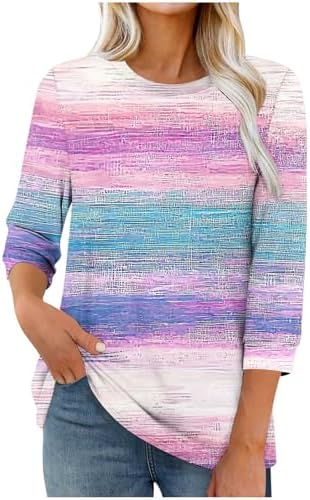 3/4 Sleeve T Shirts for Women Casual Dressy Crewneck Blouses
