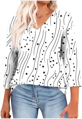 3/4 Sleeve Tops for Women V Neck Blouses Dressy Casual Summer T in 10 White