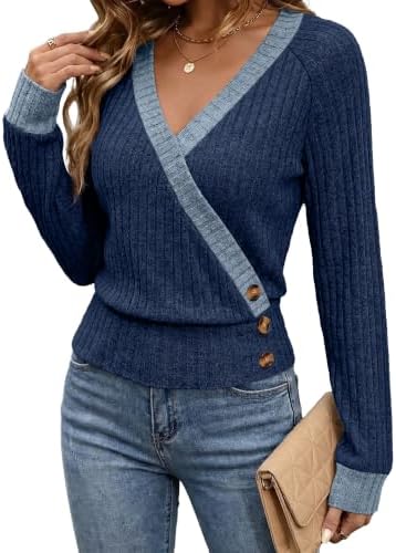 Asymmetrical Tops for Women Ladies Blouses Fall Fashion Navy in Blue Colorblock