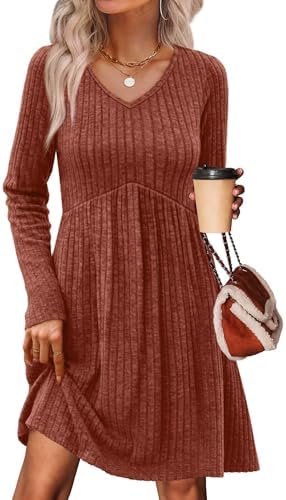 Baby Doll Dresses Women V Neck Long Sleeve Homcoming Dress in Caramel