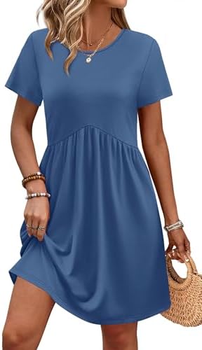 Babydoll Dress for Women Short Sleeve Casual Dresses for Women in Blue