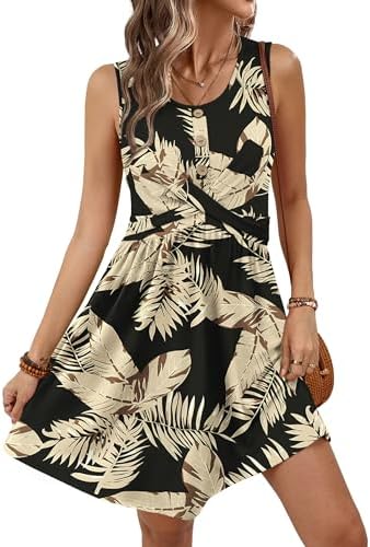 Beach Dresses for Women Tropical Vacation Outfits for Women in Black Leaves