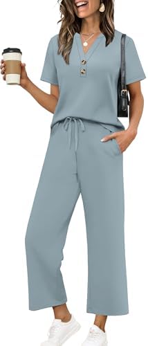 Beach Vacation Clothes for Women Two Piece Sets Dressy Casual in Lack Blue