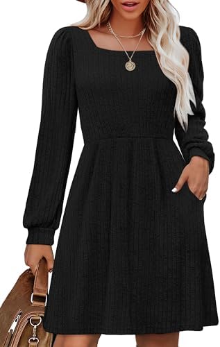 Black Cable Knit Sweater Dress for Women Casual Dresses for in 03-black