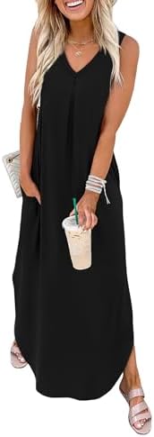 Black Dresses for Women Beach Vacation Essentials Loose V Neck