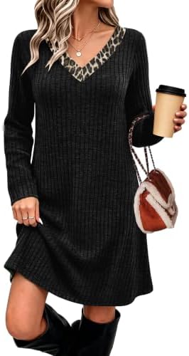 Black Dresses for Women Leopard Print Dress Fall Outfits Winter in D-black Leopard