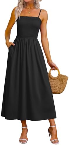 Black Dresses Maxi Dress Business Casual Spaghetti Strap Spring in Black