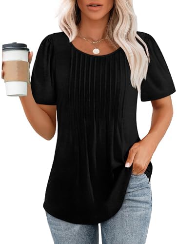 Black Shirts for Women Puff Short Sleeve Summer Oversized T