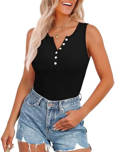 Black Summer Tops for Women Sleeveless Fitted Ribbed Tank Tops
