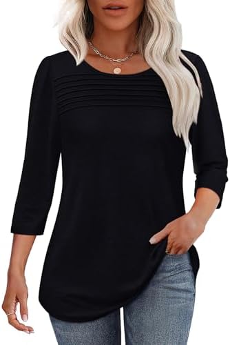 Blouses for Women Dressy Casual 3/4 Length Sleeve Trendy Spring in Black