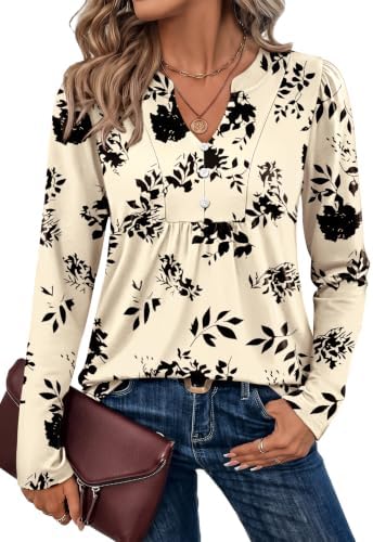 Blouses for Women Dressy Casual Business Casual Outfits Fall in Beige Floral