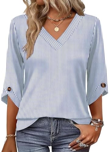 Blouses for Women Dressy Casual Summer Tops 2026 Striped Shirts in Z Blue Striped