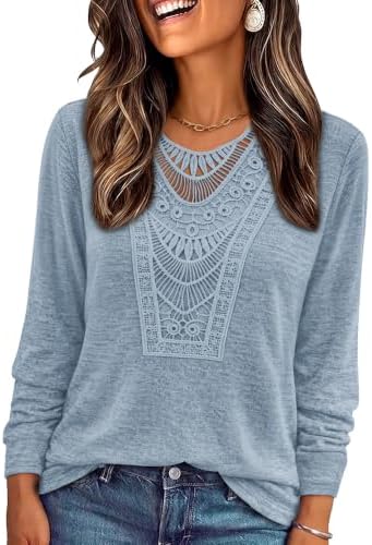 Blouses for Women Dressy Casual V Neck T Shirts Going Out Tops in Grey-blue