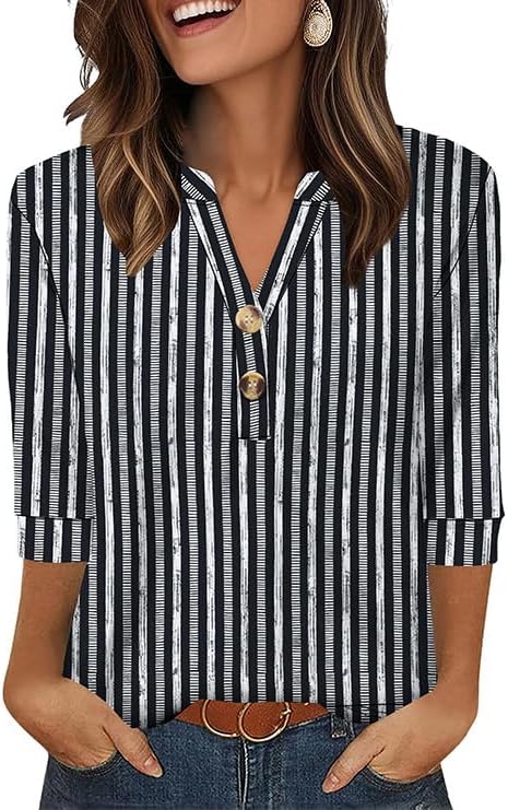 Blouses for Women Dressy Casual V Neck T Shirts Women Fall in Stripe2