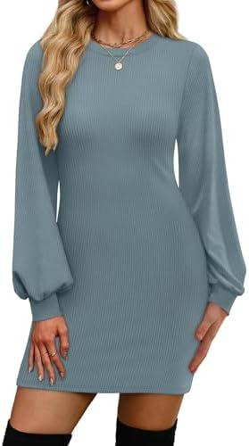 Blue Dress Long Sleeve Sweater Dress for Women 2025 Winter Work in Blue