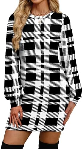 Bodycon Dress for Women Sweater Mini Dresses Winter Clothes in Black Plaid