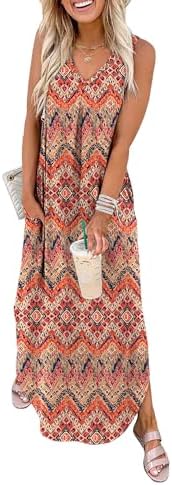 Boho Sundresses for Women Summer Maxi Dresses Casual Sleeveless in Floral 03