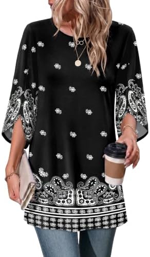 Boho Tops for Women 2026 Plus Size Fall Fashion Clothing Black in Z Black Flower