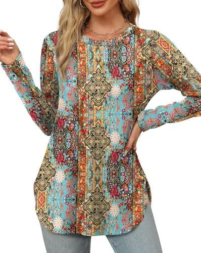 Boho Tops for Women Long Sleeve Shirts Crewneck Fall Clothes