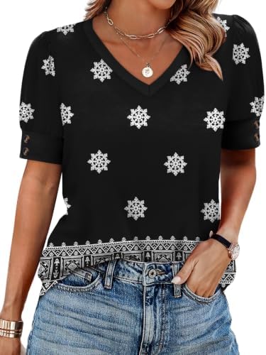 Boho Tops for Women Short Sleeve Shirts Spring Summer Outfits