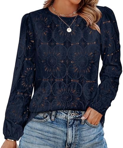 Boho Tops for Women Trendy Lace Crochet Early Summer Fashion in Navy