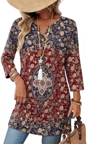 Boho Tops For Women V Neck T Shirts For Women Floral 05 L in Floral 05