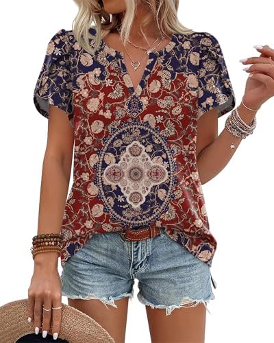 Boho Tops for Womens Shirts V Neck Blouses Dressy Casual Plus