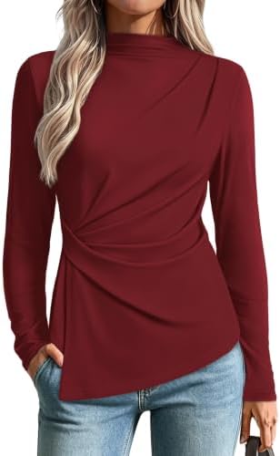Burgundy Tops for Women Plus Size Clothes Trendy 2026 Mock Neck in Burgundy