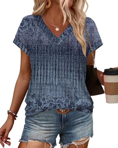 Business Casual Outfits for Women Spring Tops Summer Outfits in Blue Print