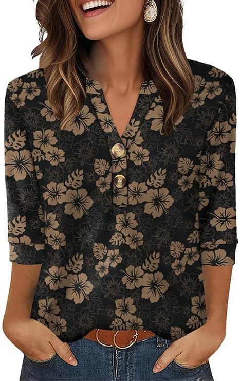 Business Casual Tops for Women Boho Fashion Cute Travel Outfits in Black Floral