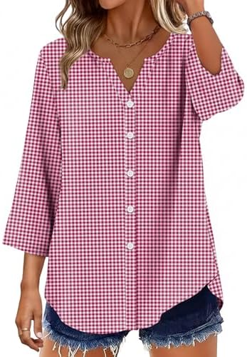 Button Down Shirts for Women Tops Trendy Plaid Shirts Fashion in B-rose Plaid