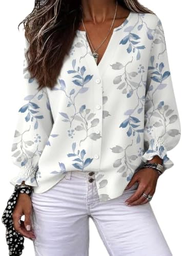 Button Down Shirts for Women Womens Tops Womens Long Sleeve in Grey Leaves