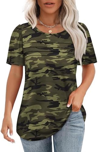 Camo Shirts for Women 4th of July Tops Short Sleeve Summer Tops in 5-camo Green