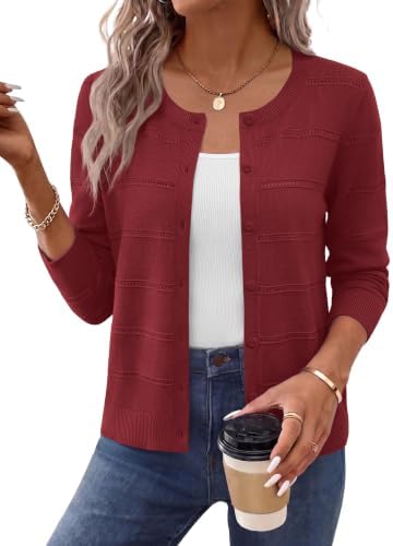 Cardigan Sweaters for Women Crewneck Trendy Fall Outfits Red M