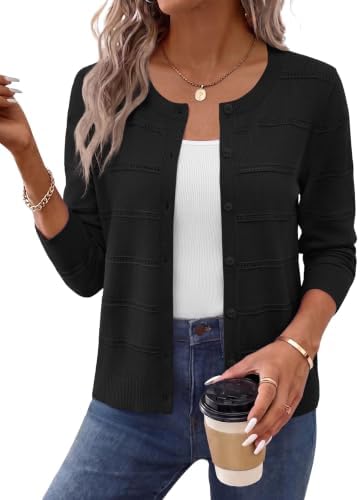 Cardigan Sweaters for Women Crewneck Trendy Fall Outfits Black L