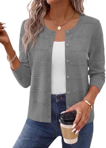Cardigan Sweaters for Women Crewneck Trendy Fall Outfits Gray